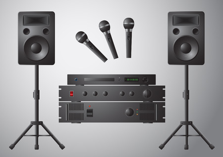 music station with microphone amplifier DVD speaker and standのイラスト素材
