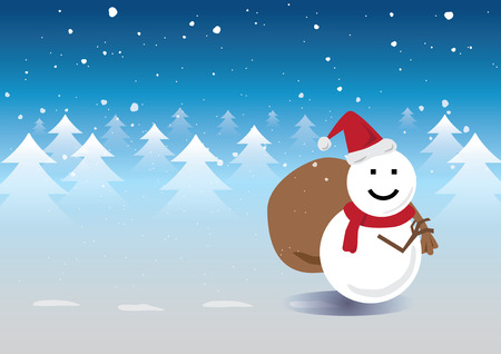 Snowman Santa Claus Walk across Pine Forrestのイラスト素材