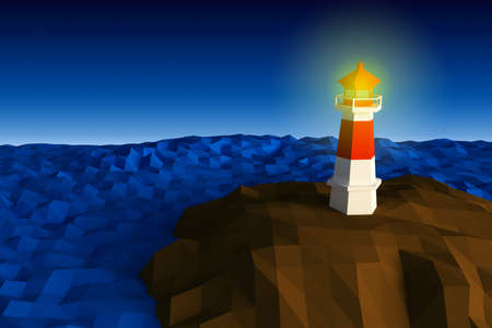 Lighthouse on cliff by the sea low-poly 3d renderedの写真素材