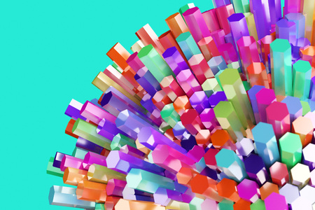 abstract background colorful hexagon bar 3d rendered with clipping pathの写真素材