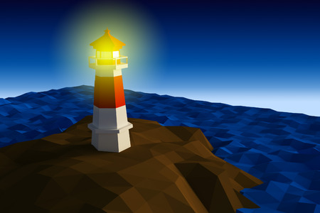 Lighthouse on cliff by the sea low-poly 3d renderedの写真素材