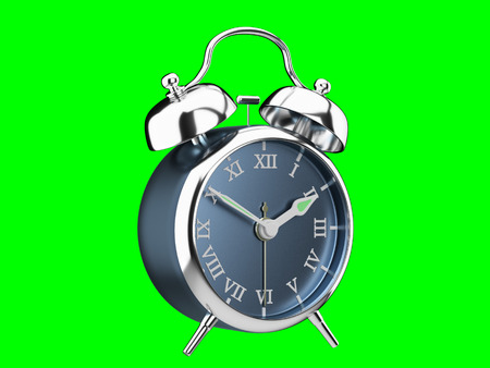 Vintage alarm clock roman number blue dial isolated side view 3d renderの写真素材
