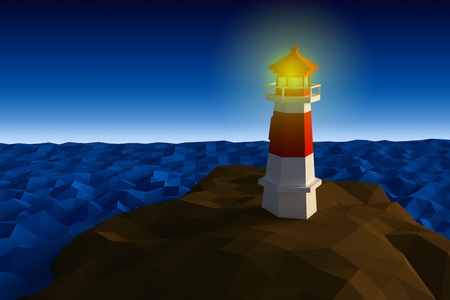 Lighthouse on cliff by the sea low-poly 3d renderedの写真素材
