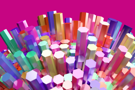 abstract background colorful hexagon bar 3d rendered with clipping pathの写真素材