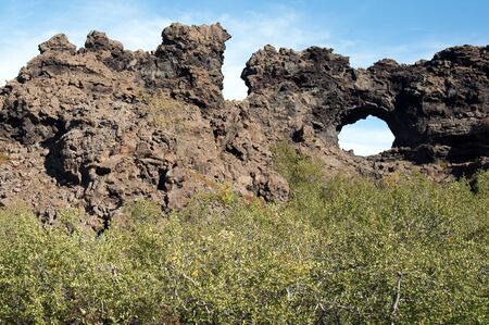 The north-eastern Iceland, look at the Lava Maze Dimmuborgum at Lake Myvatn in Reykjahlíðの写真素材