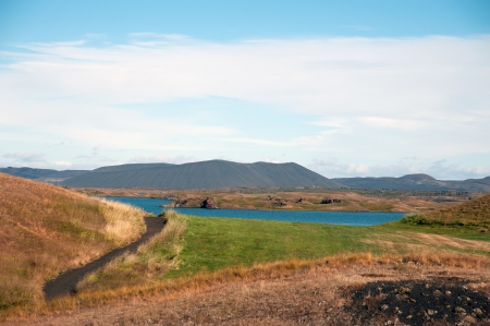 The north-eastern Iceland, overlooking the pseudo-craters on the north-eastern shore of Lake Myvatnの写真素材
