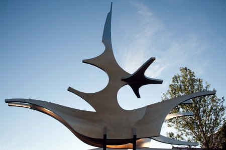 The North of Iceland, sculpture Skipagata for the sailors in Akureyriのeditorial素材