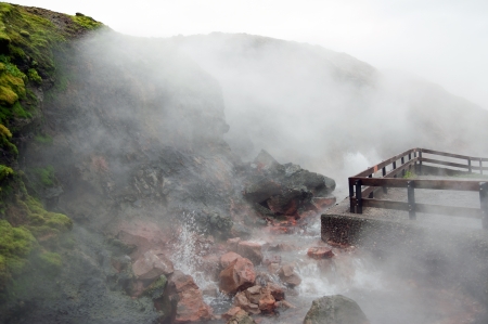 The north west of Iceland, in the largest hot spring in Europe, Deildartunguhver, bubbling springs of hot waterの写真素材