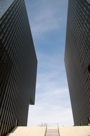 Dusseldorf media harbor in 2013 - Staircase between the hotel towersのeditorial素材