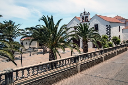 Village square with church portal in Santo Domingo de Garafia in the north of La Palmaの写真素材