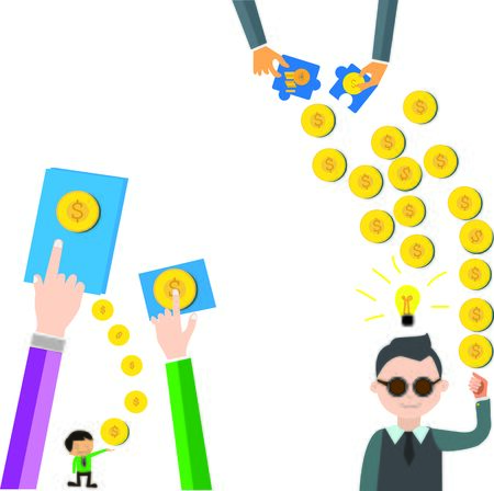 saving coin, saving money, successful, business of concepts, businessmanのイラスト素材