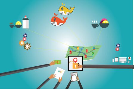 Hand press connecting and trackingのイラスト素材