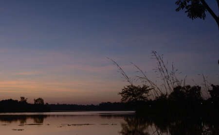 sunset and riverの写真素材