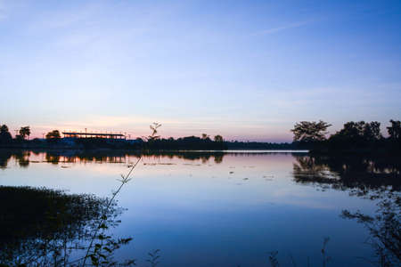 sunset and riverの写真素材