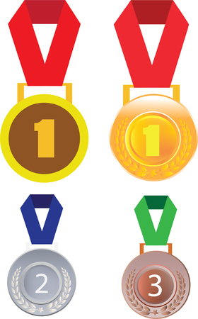 Gold silver and bronze medals, medal badgeのイラスト素材