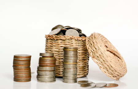 save money concept, save coin concept, coins money. Coins stacked on each other in different positions. Money concept.の写真素材