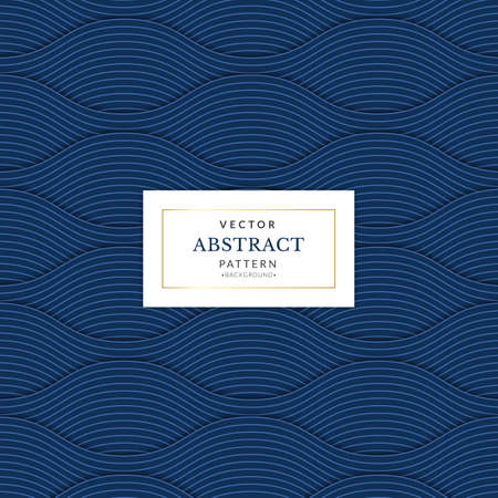 Abstract wave curves seamless pattern navy blue. Water waves seamless pattern.のイラスト素材