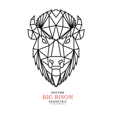 Abstract polygonal geometric bison head. Geometric bison. Modern symmetrical polygonal kitty icon. Can be used as icon, logo, brand design, wall art, tattoo, poster, card, patternのイラスト素材