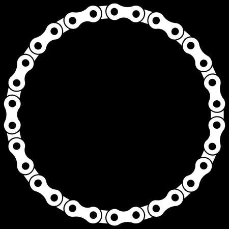 Abstract chain bike round frame. Black circle frames with chains patterns isolated on white background. Chainlet design element. Border template.の写真素材
