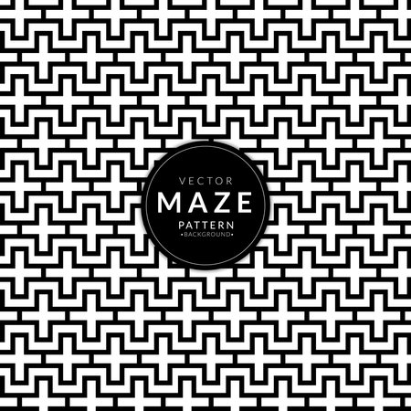 Abstract maze pattern background. Geometric plus shape monochrome wallpaper. Vector Illustration.のイラスト素材