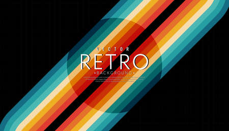 Abstract retro line background. Vintage 70s stripe colorful rainbow. Vector illustration. 1970s...