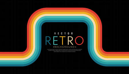 Vintage 70s stripe colorful rainbow. Abstract retro line background. Vector illustration. 1970s color wallpaper.のイラスト素材