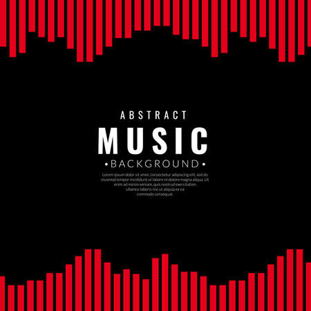 Red sound wave frame. Square equalizer frame with line patterns isolated on black background. Border musician  template. Audio sound waves round frame.のイラスト素材