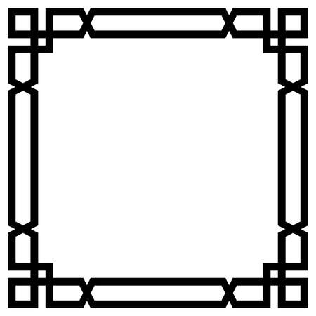 Black Chinese frame. Black and white square frames with traditional patterns isolated on white background. Border template.のイラスト素材