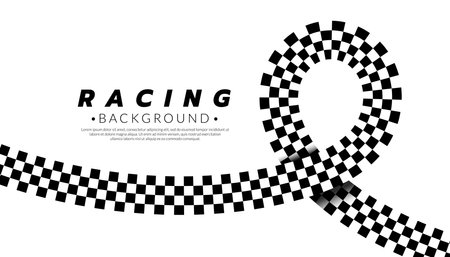 Abstract checkered flag ribbon background. Racing concept. Chess pattern on white background.Vector illustration.のイラスト素材