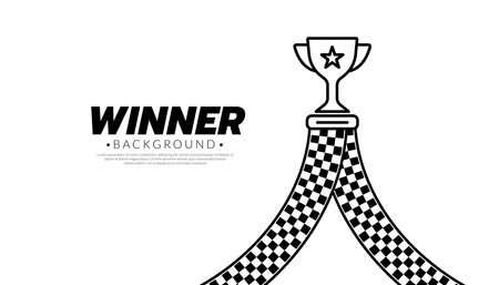 Abstract winner on white background. Checkered curve flag. Finish line banner vector. Success concept.のイラスト素材