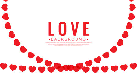 Red heart flags banner background. Romantic concept. Flat style wallpaper templates. Vector illustration.のイラスト素材