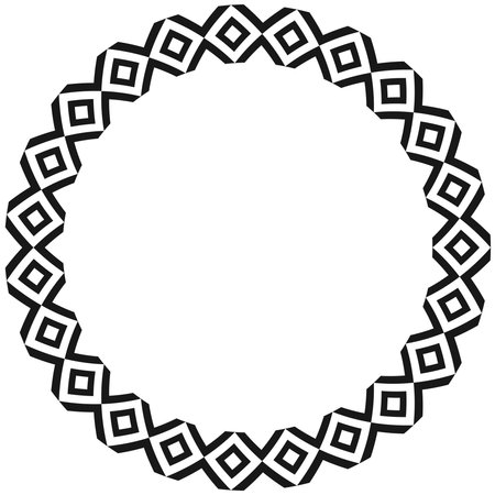 Abstract Aztec frame. Circle tribal ethnic pattern in black and white color background. Hawaiian tattoo concept.のイラスト素材
