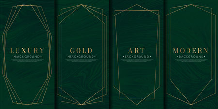 Abstract luxury marble stone texture green with decorative frames combination set. Elegant wedding card frame background. Art Deco concept. Brochure cover template.のイラスト素材