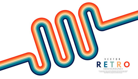 Abstract minimalist retro background with wavy stripes elements. 70s lines on white background. Graphic vector flat design style.のイラスト素材