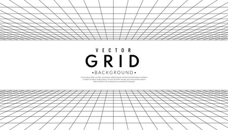 Abstract perspective grid on white background. 3d wireframe room concept. Graphic vector flat design style.のイラスト素材
