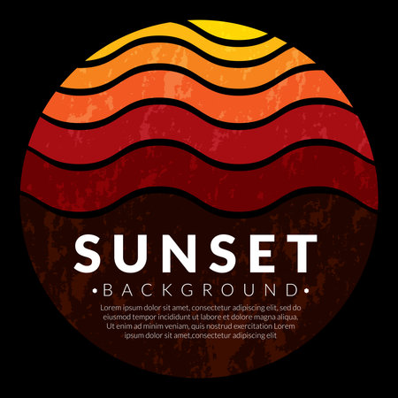 Retro vintage sunset logo badges on black background graphics for t-shirts and other print production. 1970s style concept. Vector illustration for design.のイラスト素材
