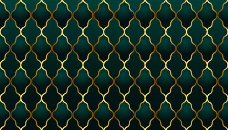Arabic pattern seamless background. Geometric Muslim ornament elegant green backdrop. Moroccan style concept. Vector illustration of Islamic texture.のイラスト素材