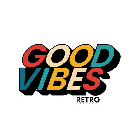 Good vibes typography on white background graphics for t-shirts and other print production. Vector illustration for design. Retro 70s-style concept.のイラスト素材