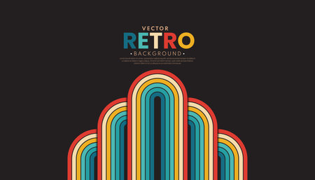 Abstract minimalist retro background with rounded stripe elements. Retro background lines 70s. Vector illustration. Rainbow line wallpaper.のイラスト素材