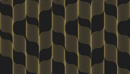 Black background with gold wavy lines. Elegant golden waves wallpaperのイラスト素材