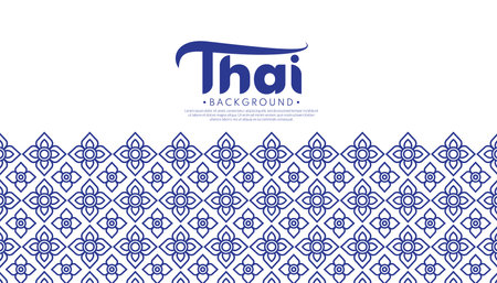 Blue Thai pattern background. Traditional Thai patterns for covers, brochures, web, and internet ads. Vector line Thai illustrationのイラスト素材