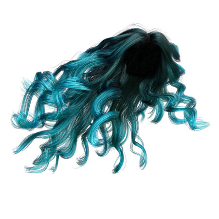 Blue hair wig isolated on white background. 3d rendering, 3d illustration.の写真素材