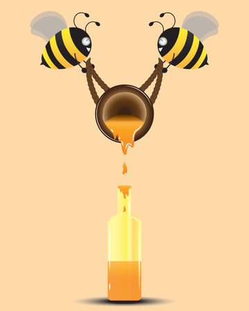 two bee help pour honey to the bottleのイラスト素材