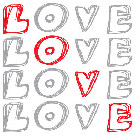 Handwritten Love Words. Vector Illustrationのイラスト素材