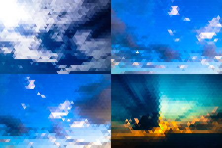 Abstract Blue Sky Geometric Triangular Low Poly Set. Vector Illustrationのイラスト素材