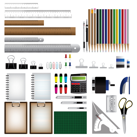 Set Office Equipment Isolated On White Background. Vector Illustrationのイラスト素材
