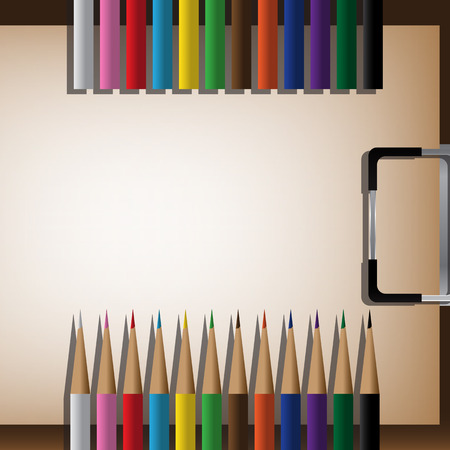 Drawing Board, Color Pencils And Space For Arrange. Vector Illustrationのイラスト素材