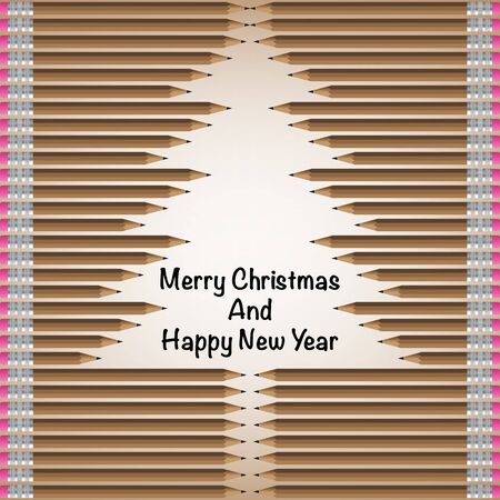 Christmas Tree From Pencil, Merry Christmas And Happy New Year Background. Vector Illustrationのイラスト素材