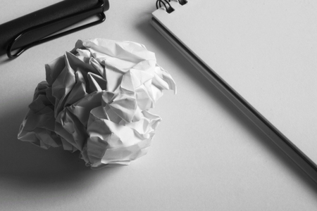 sketch drawing set. Crumpled paper, pencil, fountain pen, notebook. with monotone theme.の写真素材