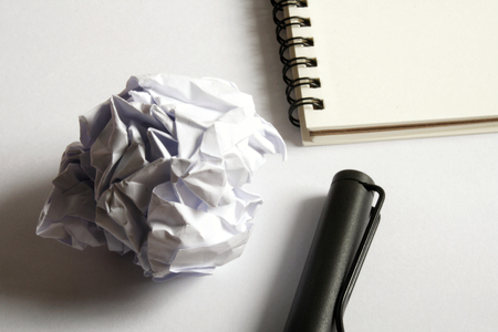 sketch drawing set. Crumpled paper, pencil, fountain pen, notebook. with high contrast theme.の写真素材